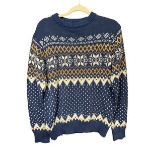 Vintage Abraham And Straus Sweater Mens Medium‎ Blue Fair Isle Acrylic 80s
